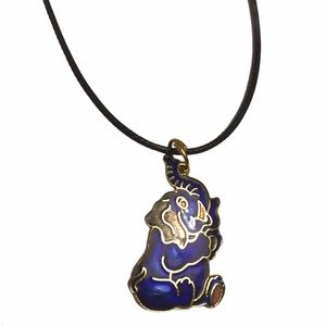 Vintage Cloisonné Enamel Elephant Pendant Necklace Blue Good Luck Jewelry